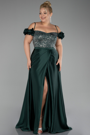 Robe Grande Taille Longue Satin Émeraude ABU4127