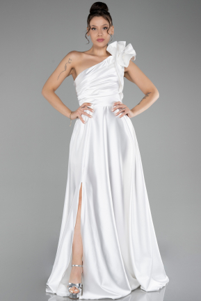 Robe De Soirée Satin Longue Blanc ABU4189