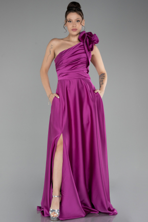 Robe De Soirée Satin Longue Fushia ABU4189