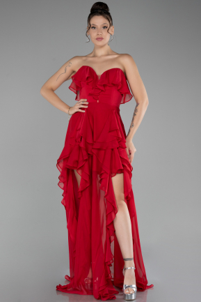 Robe de Soirée Longue Mousseline Rouge ABU4248