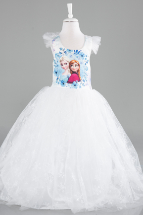 Robe de Soirée Enfants Longue Blanc ABU4237