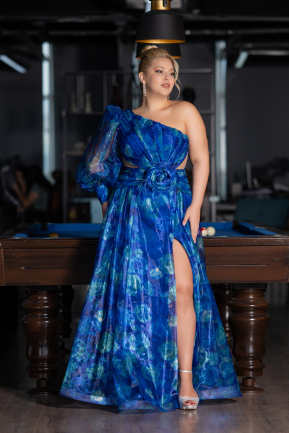 Robe De Soirée Grande Taille Longue Bleu Saxe ABU4217