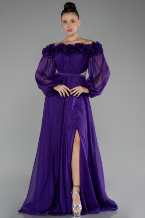 Robe De Soirée Mousseline Longue Violet ABU4130