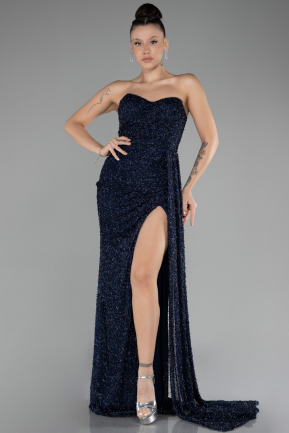 Robe De Soirée Longue Bleu Marine ABU4114