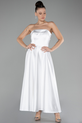 Robe de Soirée Midi Satin Blanc ABK2143