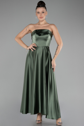 Robe de Soirée Midi Satin Kaki ABK2143