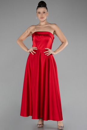 Robe de Soirée Midi Satin Rouge ABK2143