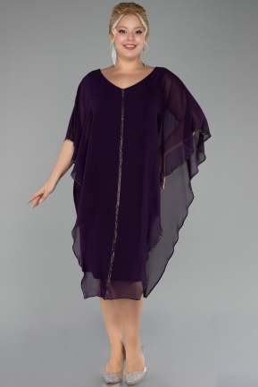 Robe De Invitation Grande Taille Midi Mousseline Violet Foncé ABK2134