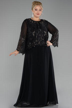 Robe De Soirée Grande Taille Longue Mousseline Noir ABU4254