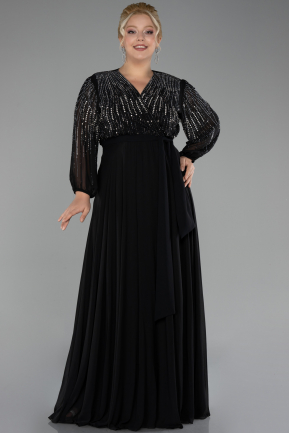 Robe De Soirée Grande Taille Longue Mousseline Noir ABU4257