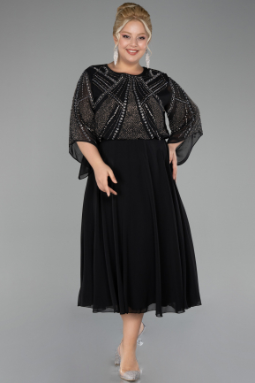 Robe de Soirée Grande Taille Midi Mousseline Noir ABK2144