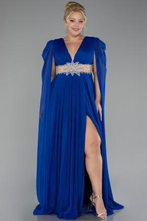 Robe De Fiançailles Grande Taille Longue Bleu Saxe ABU4259