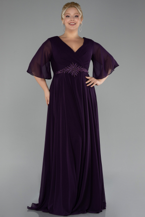 Robe De Soirée Grande Taille Mousseline Longue Violet Foncé ABU3991