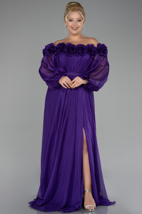 Robe De Soirée Grande Taille Mousseline Longue Violet ABU4131