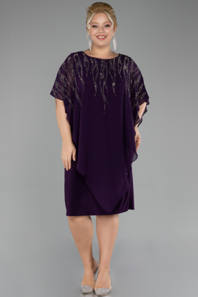 Robe De Invitation Grande Taille Midi Mousseline Violet Foncé ABK2133