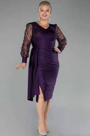 Robe De Invitation Grande Taille Midi Violet Foncé ABK2053