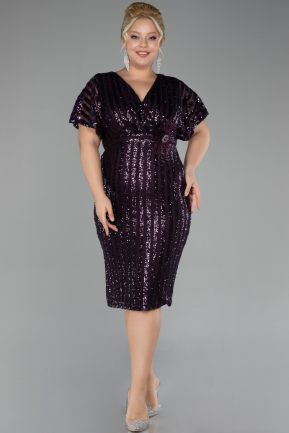 Robe De Invitation Grande Taille Midi Squameuse Violet Foncé ABK2104