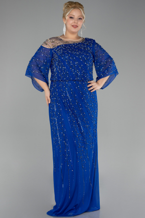 Robe De Fiançailles Grande Taille Longue Bleu Saxe ABU3650