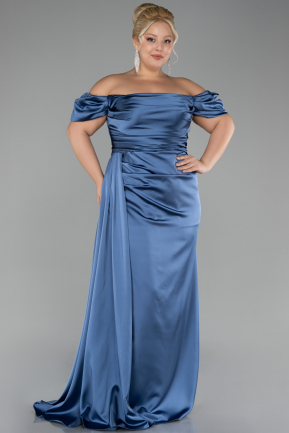 Robe de Soirée Grande Taille Longue Satin Indigo ABU1626