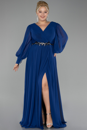 Robe de Soirée Grande Taille Longue Mousseline Bleu Saxe ABU4262