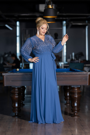 Robe De Soirée Grande Taille Longue Mousseline Indigo ABU4257