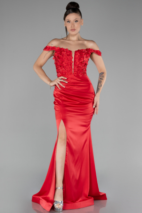 Robe de Soirée Longue Satin Rouge ABU4264