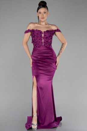 Robe de Soirée Longue Satin Prune ABU4264