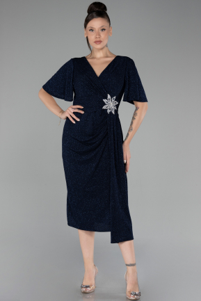 Robe De Invitation Grande Taille Midi Bleu Marine ABK2146