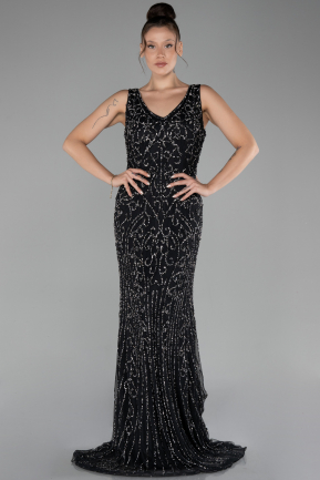 Robe De Fiançailles Grande Taille Longue Noir ABU4008