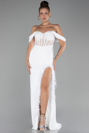 Robe de Soirée Longue Dantelle Blanc ABU4270