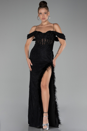 Robe de Soirée Longue Dantelle Noir ABU4270