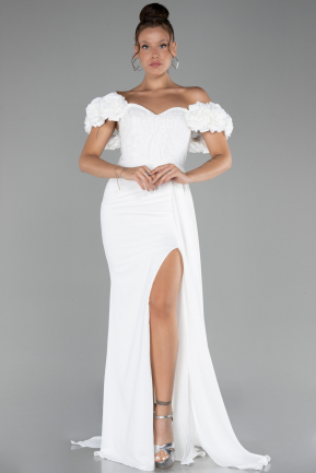 Robe de Soirée Longue Mousseline Blanc ABU4272