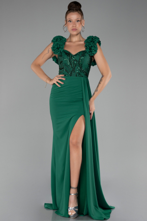 Robe de Soirée Longue Mousseline Émeraude ABU4272