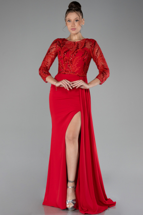 Robe de Soirée Longue Mousseline Rouge ABU4293