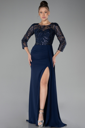 Robe de Soirée Longue Mousseline Bleu Marine ABU4293