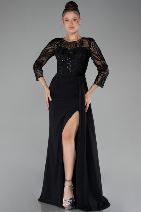 Robe de Soirée Longue Mousseline Noir ABU4293