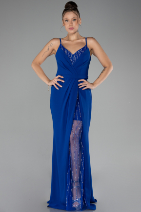 Robe de Soirée Longue Bleu Saxe ABU4299