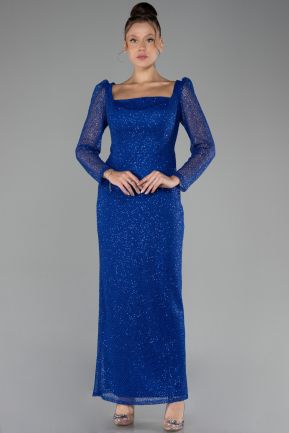 Robe de Soirée Grande Taille Midi Squameuse Bleu Saxe ABK2138