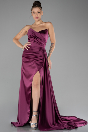 Robe De Soirée Satin Longue Couleur Cerise ABU4093