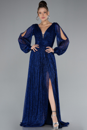 Robe De Soirée Longue Bleu Saxe ABU2905