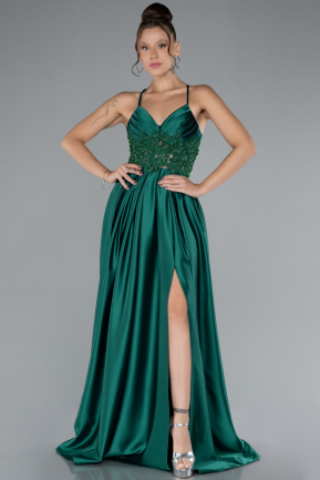 Robe De Soirée Satin Longue Émeraude ABU4133