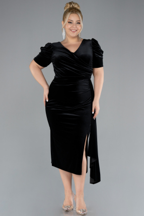 Robes De Soirée En Velours Grande Taille Midi Velours Noir ABK2163