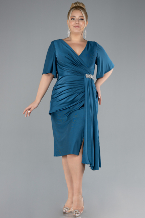 Robe De Invitation Grande Taille Midi Vert Pétrole ABK2162