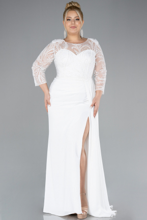 Robe de Soirée Grande Taille Longue Mousseline Blanc ABU4294