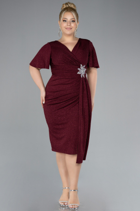 Robe De Invitation Grande Taille Midi Rouge Bordeaux ABK2146