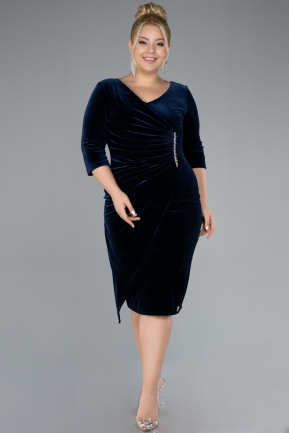 Robes De Soirée Grande Taille Midi Velours Bleu Marine ABK2156