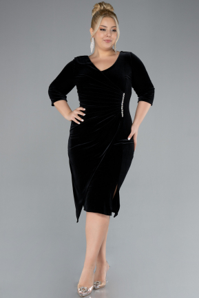 Robes De Soirée Grande Taille Midi Velours Noir ABK2156