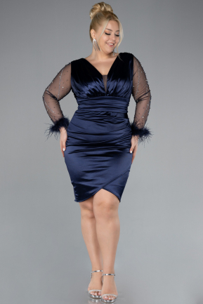 Robe De Invitation Grande Taille Courte Bleu Marine ABK2161