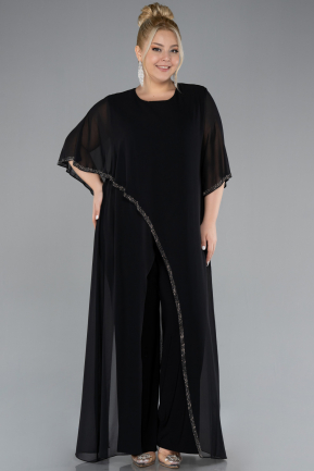 Robe De Soirée Grande Taille Mousseline Noir ABT121