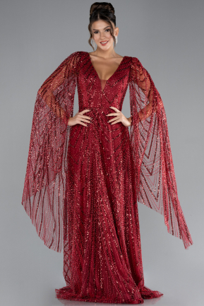 Robe de Soirée Longue Pierreux Rouge Bordeaux ABU4322